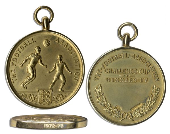 F.A. Challenge Cup Runners-Up Gold Medal Issued to Leeds United -- From the Famous 1973 Final Between Leeds & Sunderland -- With an LOA From Striker Allan Clarke