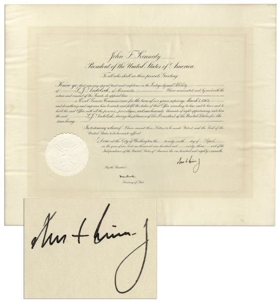 John F. Kennedy Document Signed as President -- Large Document Measures 23.25'' x 19.25''