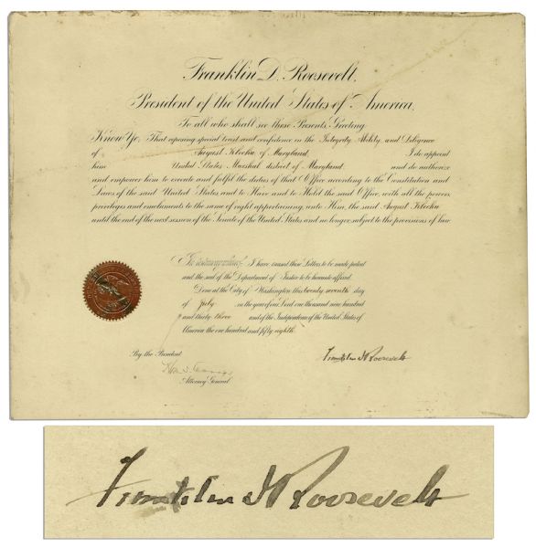Franklin D. Roosevelt Document Signed as President -- Large Document Measures 19.75'' x 15.5''