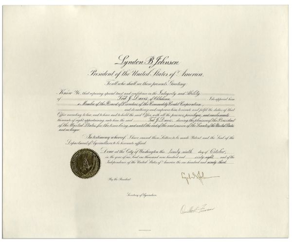 Lyndon B. Johnson Document Signed as President -- Large Document Measures 23'' x 19''