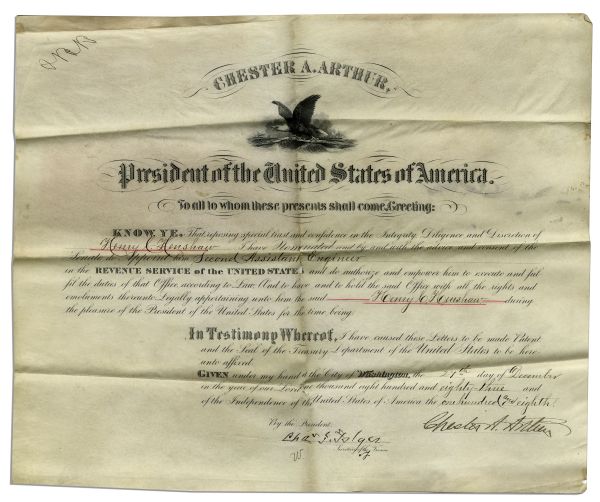 Chester A. Arthur Document Signed as President