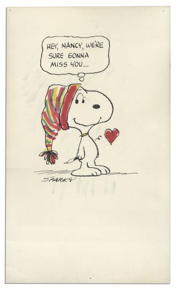 Charles Schulz Drawing of Snoopy From ''Peanuts'' -- Signed in His Nickname, ''Sparky''