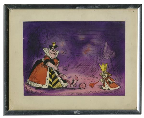 Ray Bradbury Owned Lot of 2 Disney Sketches -- ''Alice in Wonderland'' Framed Color Drawing & ''Dumbo'' Pencil Sketch -- Drawing Measures 10.5'' x 8.5'' -- Very Good -- COA From Estate