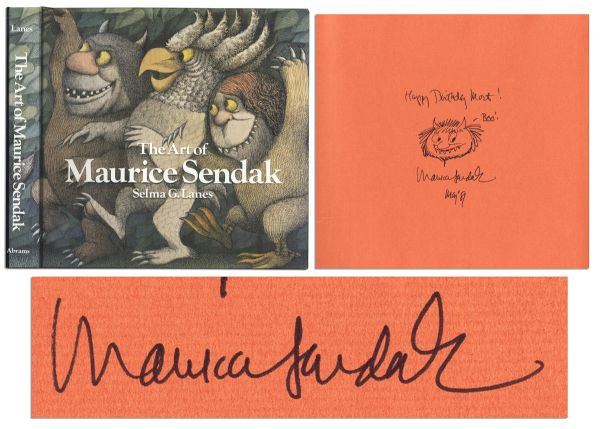 Maurice Sendak Signed First Edition of ''The Art of Maurice Sendak'' -- With Sendak's Hand-Drawing of One of the Wild Things Who Yells ''BOO!''