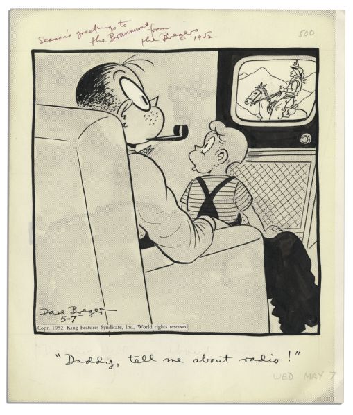 Pair of Original Cartoons Hand-Drawn by Dave Breger & Gifted to Hugh Brannum, ''Captain Kangaroo'' Actor Who Played Mr. Green Jeans