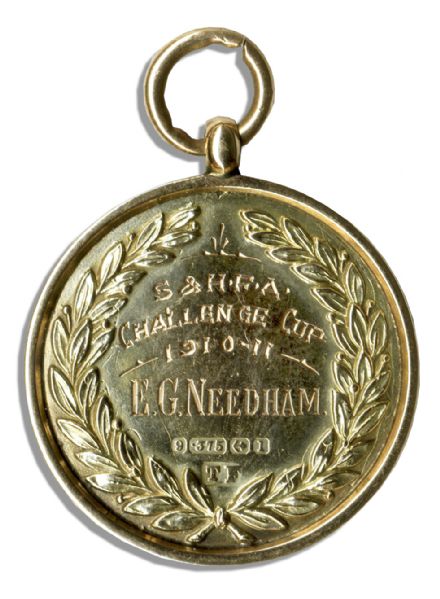 Early F.A. Challenge Cup Gold Medal -- Issued to Famed Sheffield United Footballer Ernest Needham -- From The 1910-1911 Season