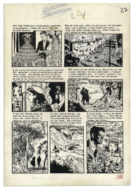 Joe Orlando Complete Six Page Story From EC Comics ''Vault of Horror #31'' -- From 1953 -- Adapted From Ray Bradbury's Short Story ''The Lake'' -- Signed by Bradbury