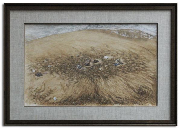 Ray Bradbury Owned Colorful Painting -- Tan & Light Blue Painting Depicts a Beach Scene -- Cloth Matted Inside a Wood Frame -- Measures 29.75'' x 21.75'' -- Near Fine -- With COA From Estate