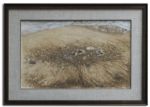 Ray Bradbury Owned Colorful Painting -- Tan & Light Blue Painting Depicts a Beach Scene -- Cloth Matted Inside a Wood Frame -- Measures 29.75 x 21.75 -- Near Fine -- With COA From Estate