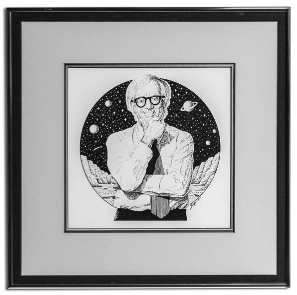 Ray Bradbury Personally Owned Portrait of Himself -- 17.25'' x 17.25'' Framed -- Very Good -- With COA From Estate