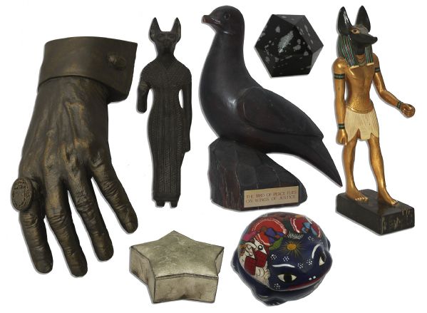 Ray Bradbury Personally Owned Objects D'Art -- Interesting Pieces Including Statues From Ancient Egyptian Lore, Painted Clay From Mexico & Geometric Obsidian Sculpture