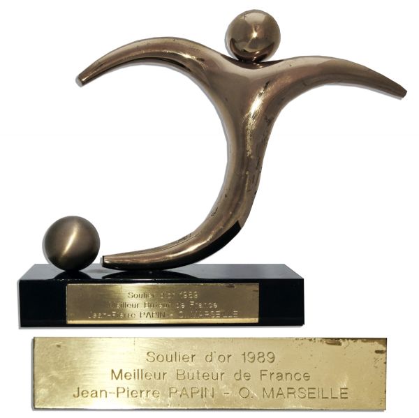 ''Soulier d'or'' Trophy From 1989 Won by the One of the FIFA 100 Top Players, Jean-Pierre Papin -- Awarded for Top Goal Scorer in French Football Ligue 1