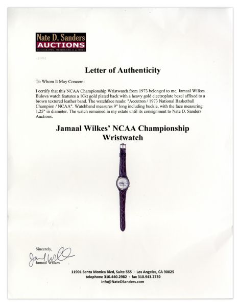 Jamaal Wilkes' NCAA Championship Wristwatch From 1973
