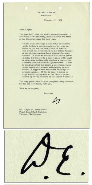 Dwight D. Eisenhower Letter Signed as President -- With a Good Dose of Sibling Rivalry: ''...You may gather that I am in complete disagreement, not for the first time, with you...''