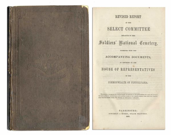 Rare 1865 Edition of the Burials at Gettysburg Cemetery -- Also Includes Transcription of Lincoln's Gettysburg Address and Everett's Account of the Battle of Gettysburg