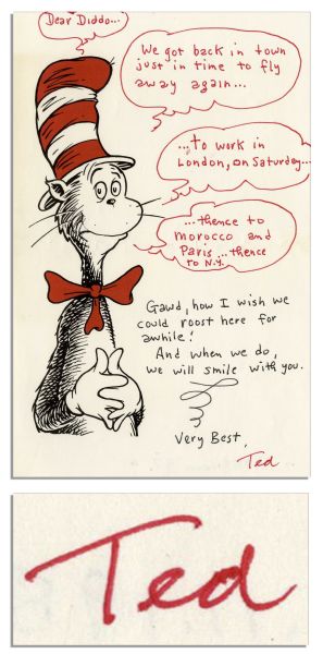 Dr. Seuss Autograph Letter Signed on ''Cat in the Hat'' Stationery -- Seuss Writes in Clever ''Thought Bubbles''