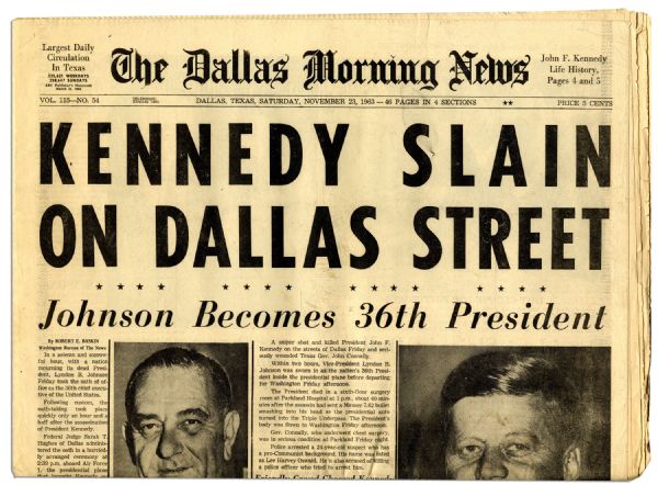 JFK Assassination Newspaper -- ''Dallas Morning News'' From 23 November 1963