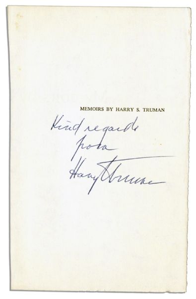 Harry Truman Signed Page of His Memoirs