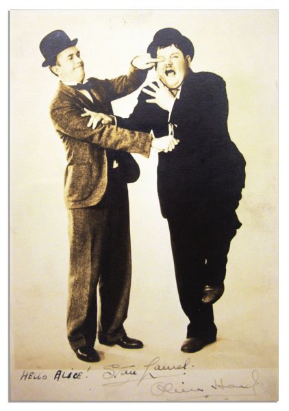 Unusual Laurel & Hardy Signed 7'' x 10'' Photo -- With PSA/DNA COA