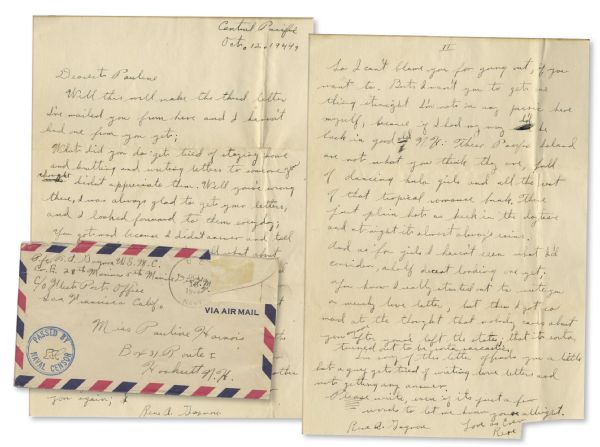 Rene Gagnon V-Mail & Autograph Letter Signed Three Times -- ''...get one thing straight I'm not on any picnic...These Pacific Island are not what you think...full of dancing hula girls...''