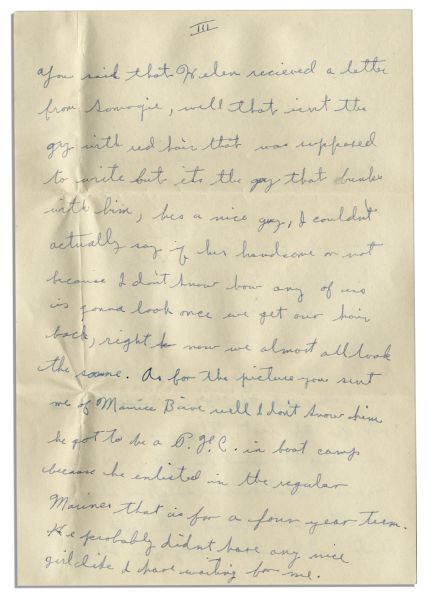 Iwo Jima Hero Rene Gagnon Autograph Letter Signed -- ''...one week isn't much to look forward to, but when I might be gone for a year...I guess that one week will mean an awful lot to us...''