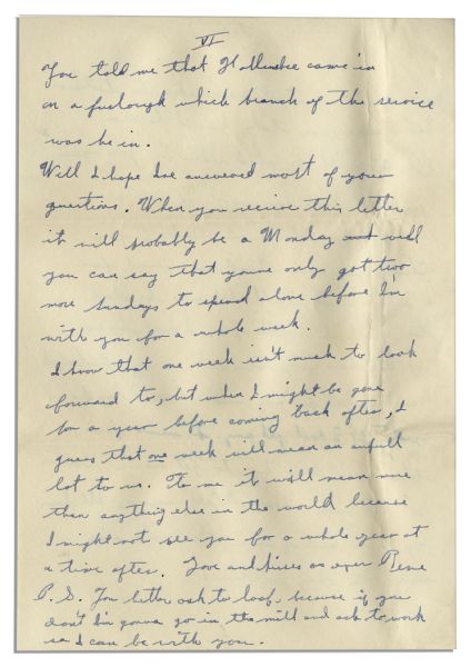 Iwo Jima Hero Rene Gagnon Autograph Letter Signed -- ''...one week isn't much to look forward to, but when I might be gone for a year...I guess that one week will mean an awful lot to us...''