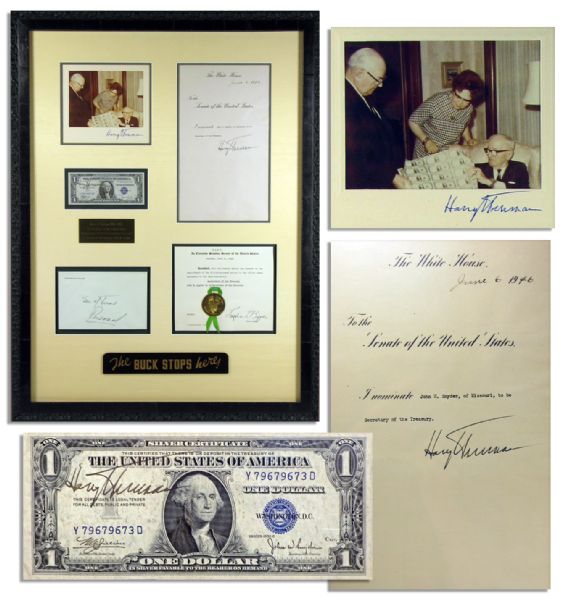 President Harry Truman $1 Bill Signed, in Homage to ''The Buck Stops Here!'' -- Scarce