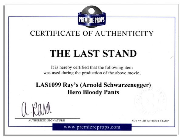Bloodied Screen-Worn Pants for Arnold Schwarzenegger in ''The Last Stand''