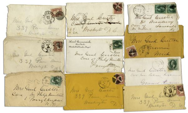 Lot of 10 George Custer Envelopes Made Out in His Hand to His Wife -- ''Mrs. Genl Custer''