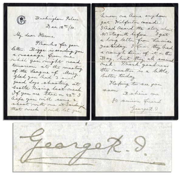 King George V Autograph Letter Signed From the First Year of His Reign