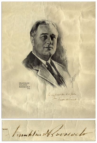 Franklin D. Roosevelt 17.25'' x 20.25'' Signed Portrait