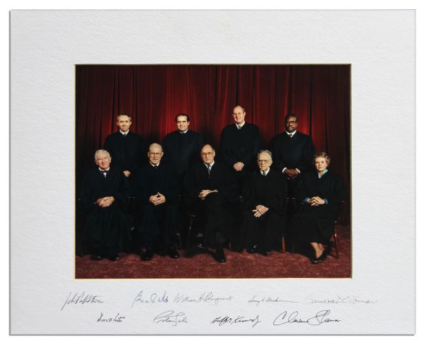 Supreme Court Justices Photo Display Signed by 7 Members of the Rehnquist Court From 1991-1993 -- Measures 18'' x 14''