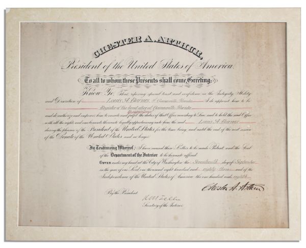 Chester Arthur Document Signed as President -- Very Bold Signature