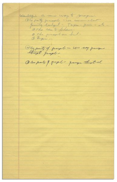 Handwritten Note by Richard Nixon From August 1966 as He Prepared to Contest LBJ for the Presidency -- ''...This adm [Johnson administration] to blame / the people are hurt...''