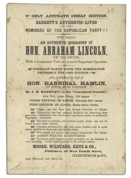 Abraham Lincoln Broadside, Circa 1860