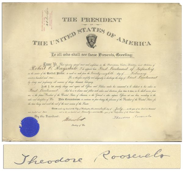 Theodore Roosevelt Document Signed as President