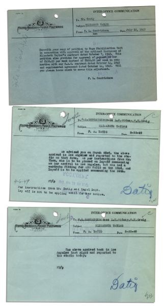 Lot of 7 Notes About Elizabeth Taylor From Early in Her Career -- Dated 1943, 1949 & 1950 on MGM Stationery