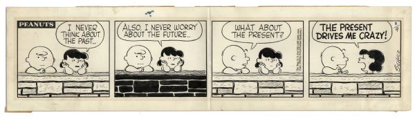 Early 1958 Hand-Drawn ''Peanuts'' Comic Strip by Charles Schulz -- Featuring the Beloved Charlie Brown & Lucy