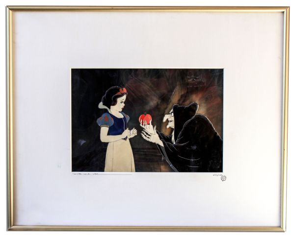 Ray Bradbury Personally Owned ''Snow White and the Seven Dwarfs'' Original Cel -- Featuring the Old Hag Handing Snow White the Poisoned Red Apple