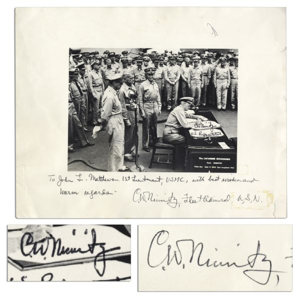 Admiral Chester Nimitz Twice-Signed 14'' x 11'' Photo of the Japanese Surrender