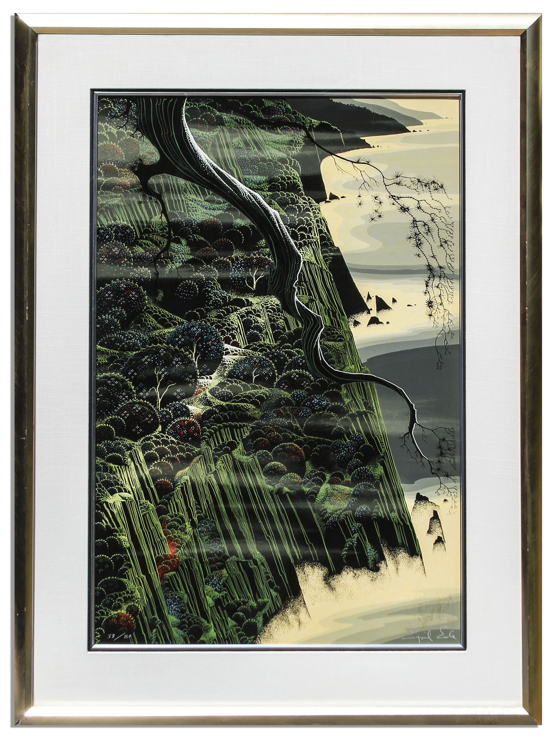 Eyvind Earle Art Ray Bradbury Personally Owned Art -- Limited Edition California Coastal Landscape Silkscreen by Eyvind Earle Titled ''From Out of The Sea''