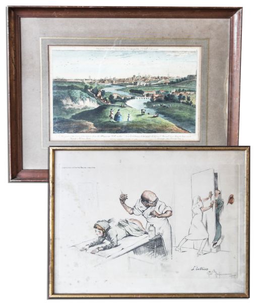Ray Bradbury Owned Lot of 2 Prints -- Antique Litho of Dublin Scene, Published by Laurie & Whittle, & Gaston Hoffmann Print -- Larger Measures 24'' x 18.5'' -- Very Good -- COA From Estate
