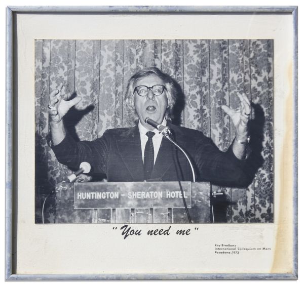 Ray Bradbury Personally Owned Cover Art Signed for His Short Story Collection, ''The Cat's Pajamas'' -- With a Photo of Bradbury Speaking in 1973 at the International Colloquium on Mars