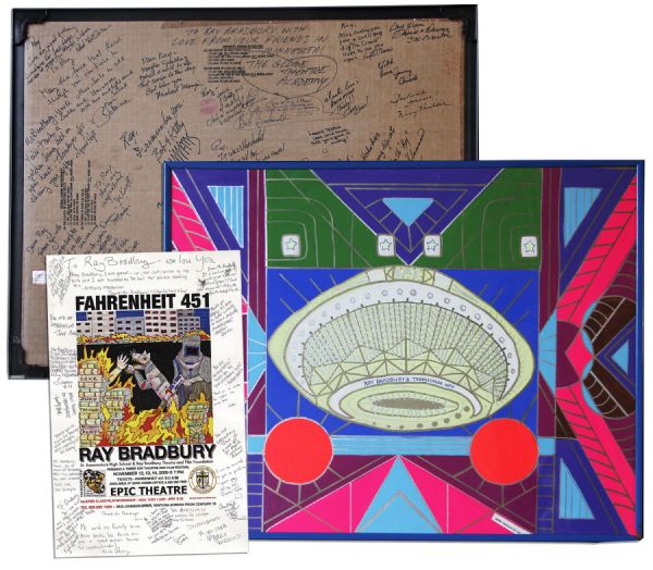 Art Kept by Ray Bradbury, Gifted & Inscribed to Him by Students -- Framed Painting & ''Fahrenheit 451'' Stage Play Poster -- Framed Art Is 28'' x 22.5'' -- Near Fine -- With COA From Estate