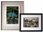 Ray Bradbury Owned Limited Edition Judith Bledsoe Silkscreen, 152 of 300 -- & Framed Print of Dinosaur Exhibit at the 1933 Worlds Fair -- 22.75 x 18.5 -- Near Fine -- COA From Estate