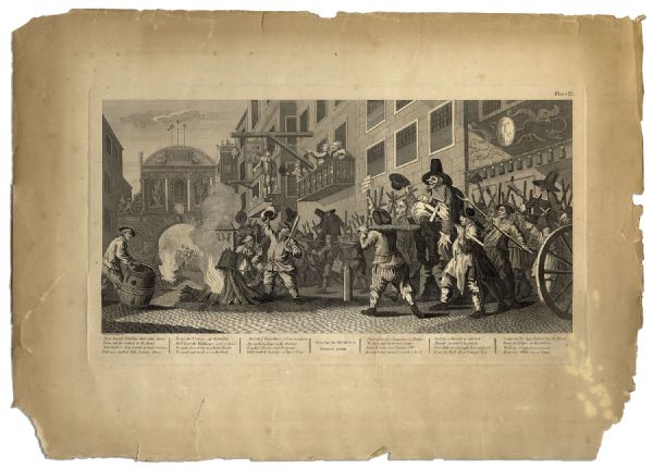 Ray Bradbury Personally Owned Vintage Poster Depicting an Original Etching of a British Riot Circa 1660