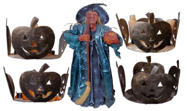 Ray Bradbury Personally Owned Set of 4 Halloween Candle Holders & a Witch Figure