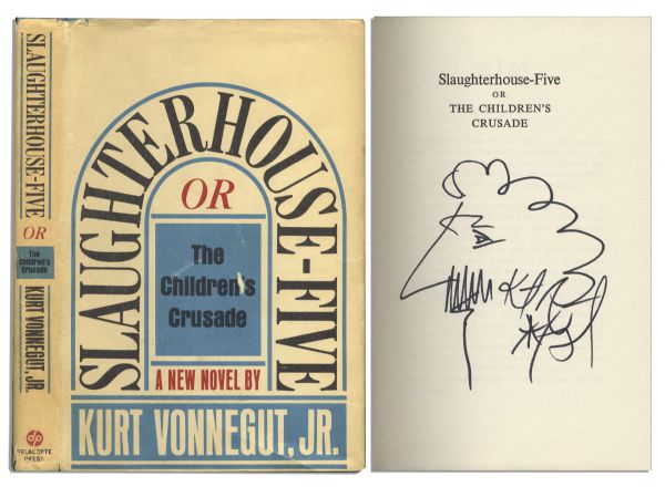 Kurt Vonnegut ''Slaughterhouse-Five'' First Edition Signed With Self-Portrait Sketch