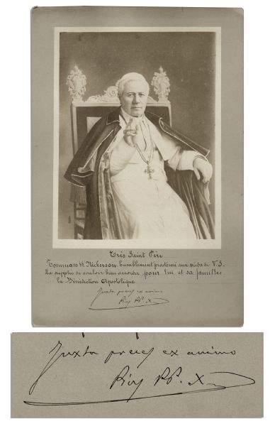 Pope Saint Pius X Photo Display Signed, Bestowing His Blessings on a Family