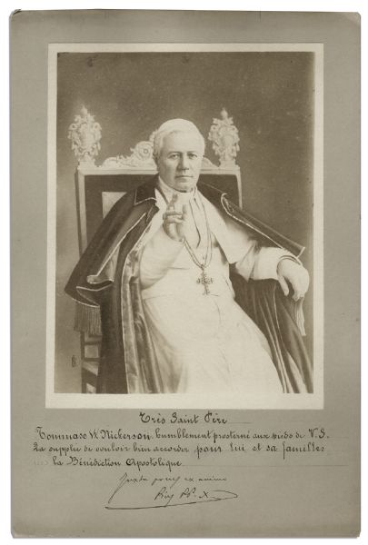 Pope Saint Pius X Photo Display Signed, Bestowing His Blessings on a Family